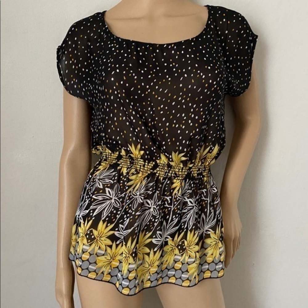 Flamingo polka dot floral blouse size S